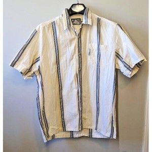 Columbia XCO Mens Biege/Blue Striped Short Sleeve Button Down Casual Shirt Sz XL